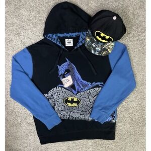 Vintage Batman Hoodie / Hat Six Flags Snapback 90's Theme‎ Park DC Promo Rare